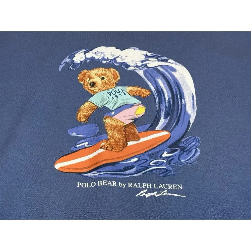 Men's Polo Ralph Lauren Hoodie Surf Bear Blue Pullover Sz 2XLT